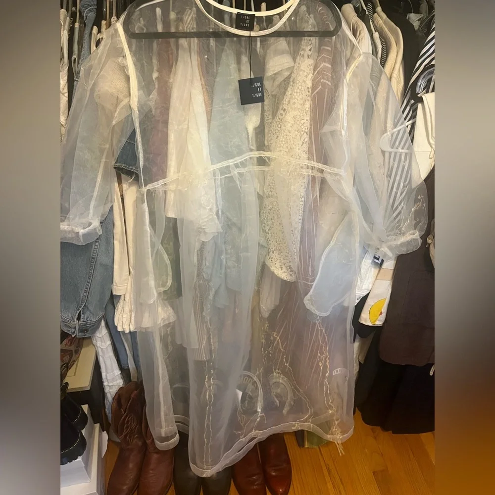 Cult Brand Et Tigre Sheer White Organza Dress in Oat - Picture 5 of 7